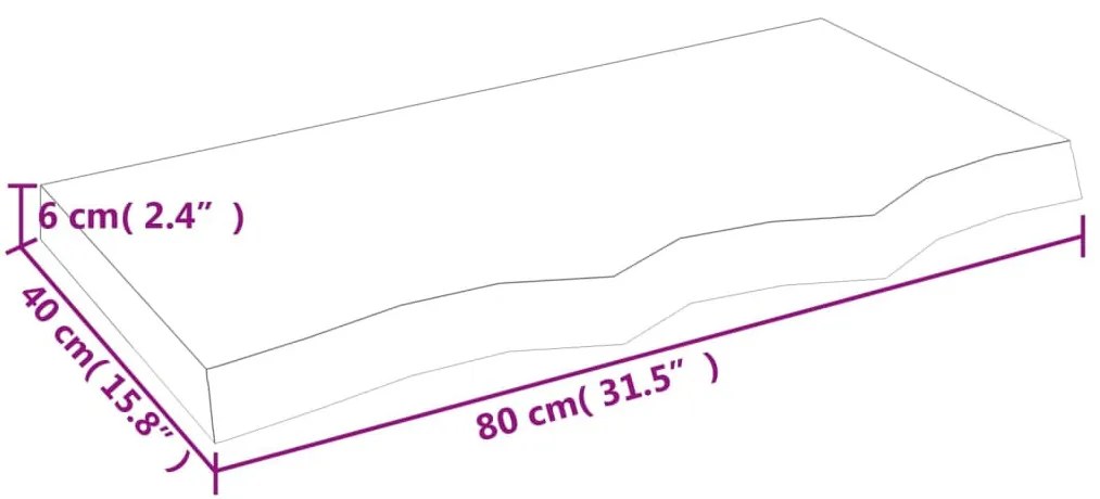 világosbarna kezelt tömör tölgyfa fali polc 80x40x(2-6) cm