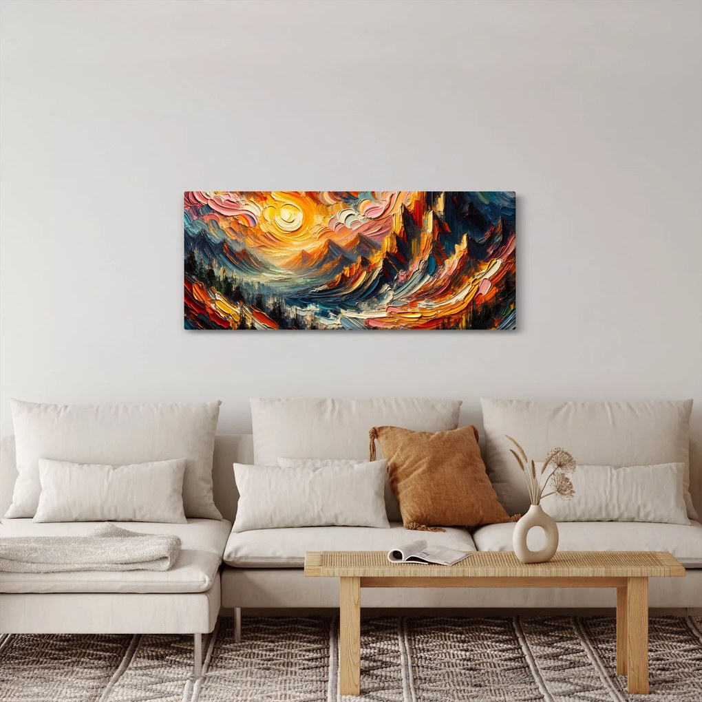 Kép - Hegyek, melyeket napfény ölel (120x50 cm)