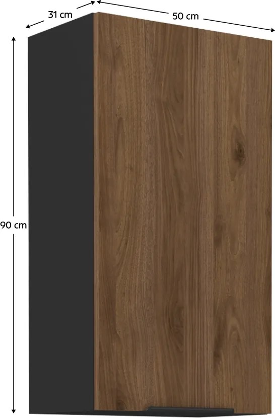 Felső szekrény, okapi dió/fekete, MENZO 50 G-90 1F