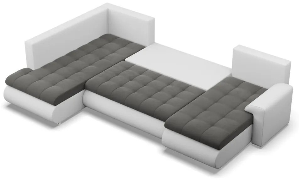 Tokio U sarokkanapé, 3 ágyneműtartóval, bársony + műbőr, baloldali, szürke - fehér