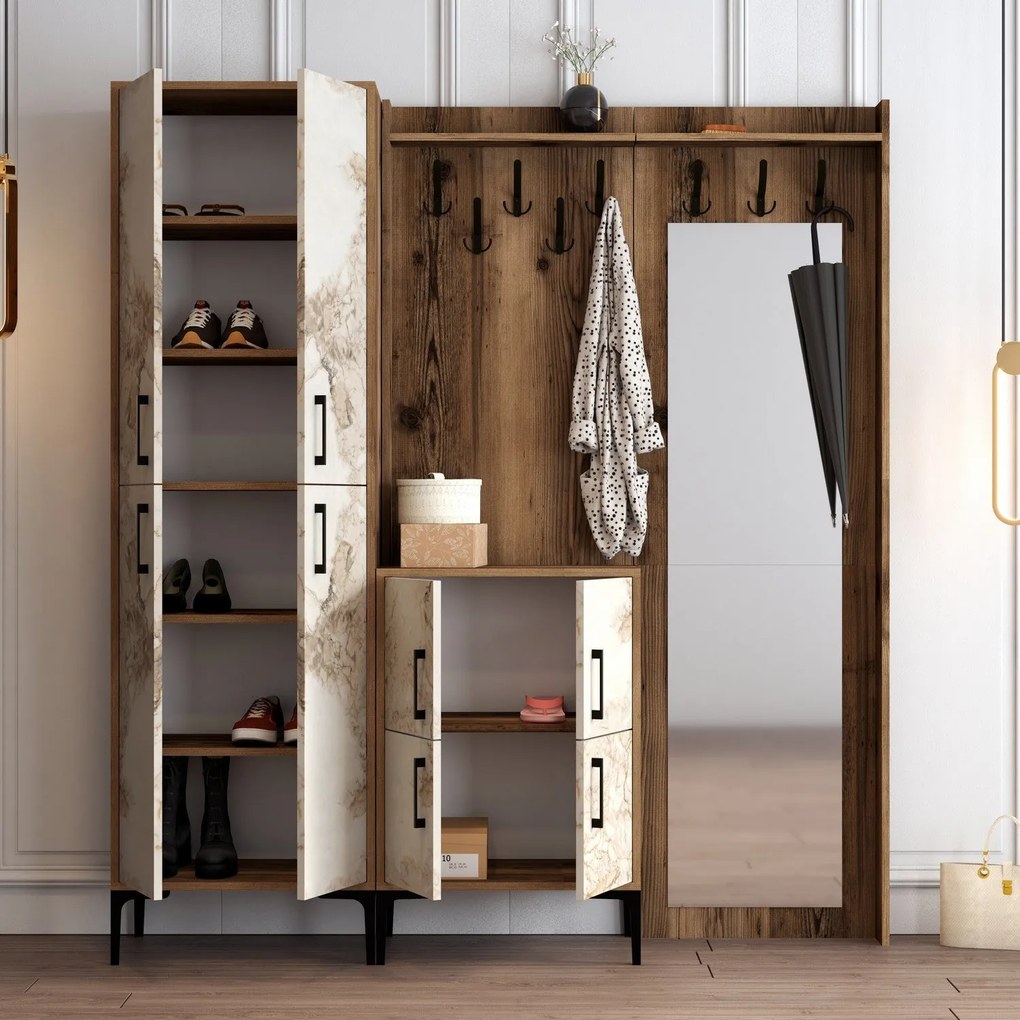 Előszobafal Berlin ABC - Walnut, White Marble