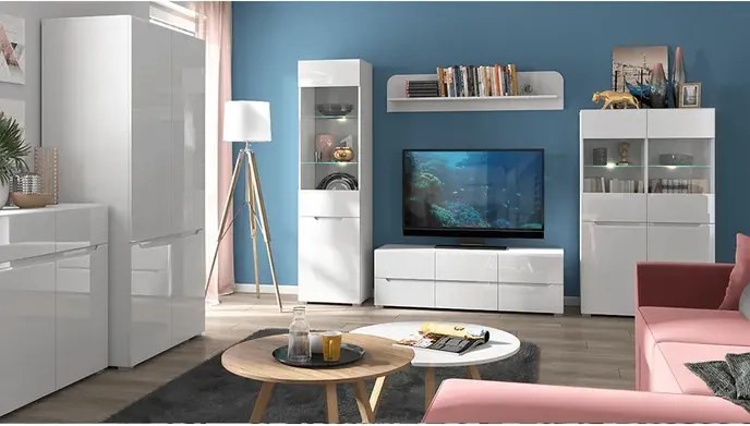 TV asztal 6S/140, fehér/fehér extra magyasfényű HG, JOLK