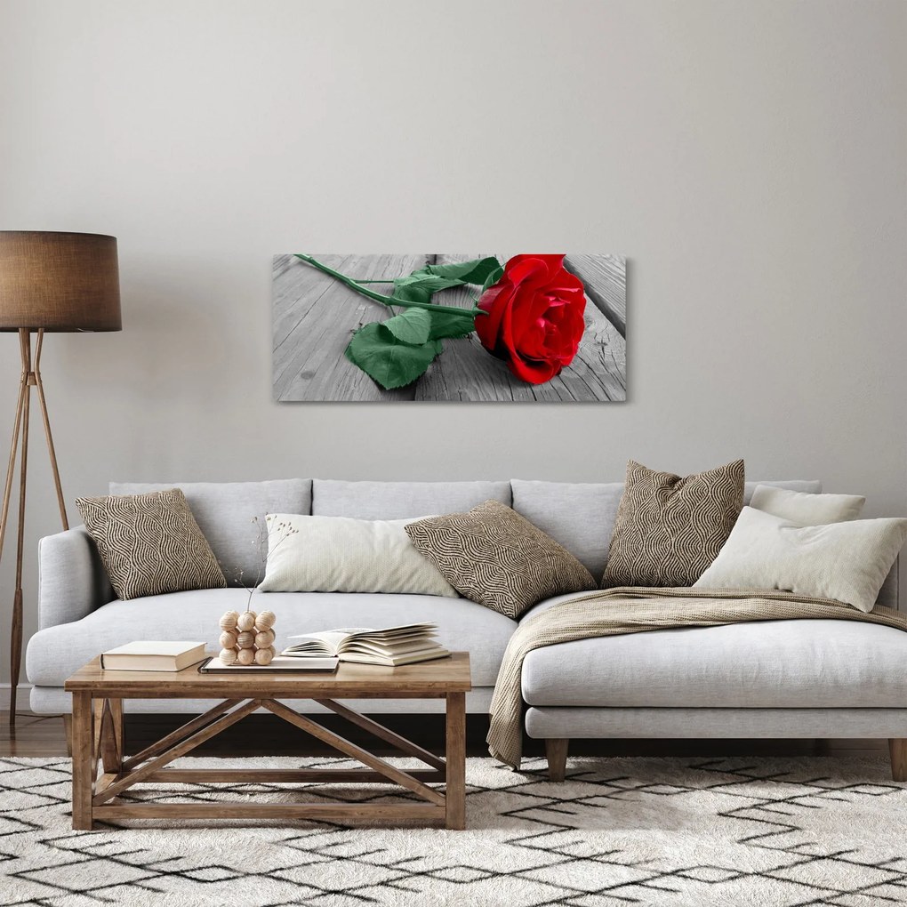 Kép - Piros rózsa zöld szárral (120x50 cm)
