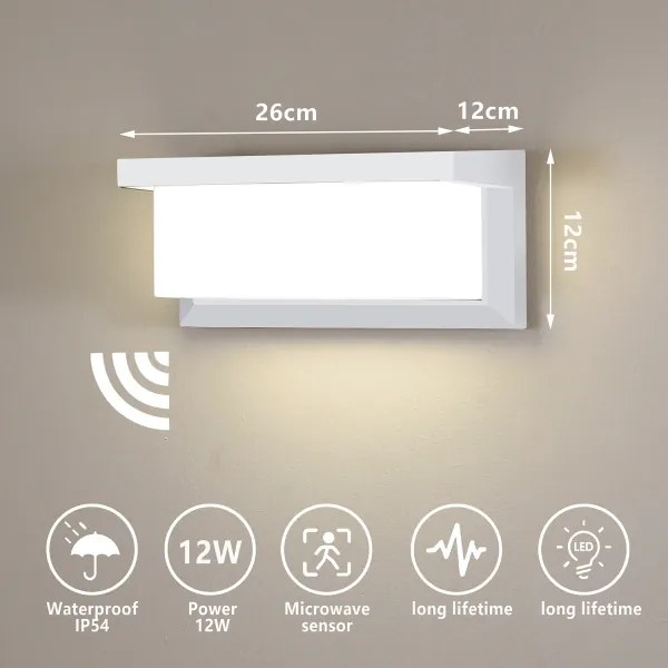 Brilagi-LED Kültéri fali lámpa érzékelővel BRICKY LED/12W/230V fehér IP54