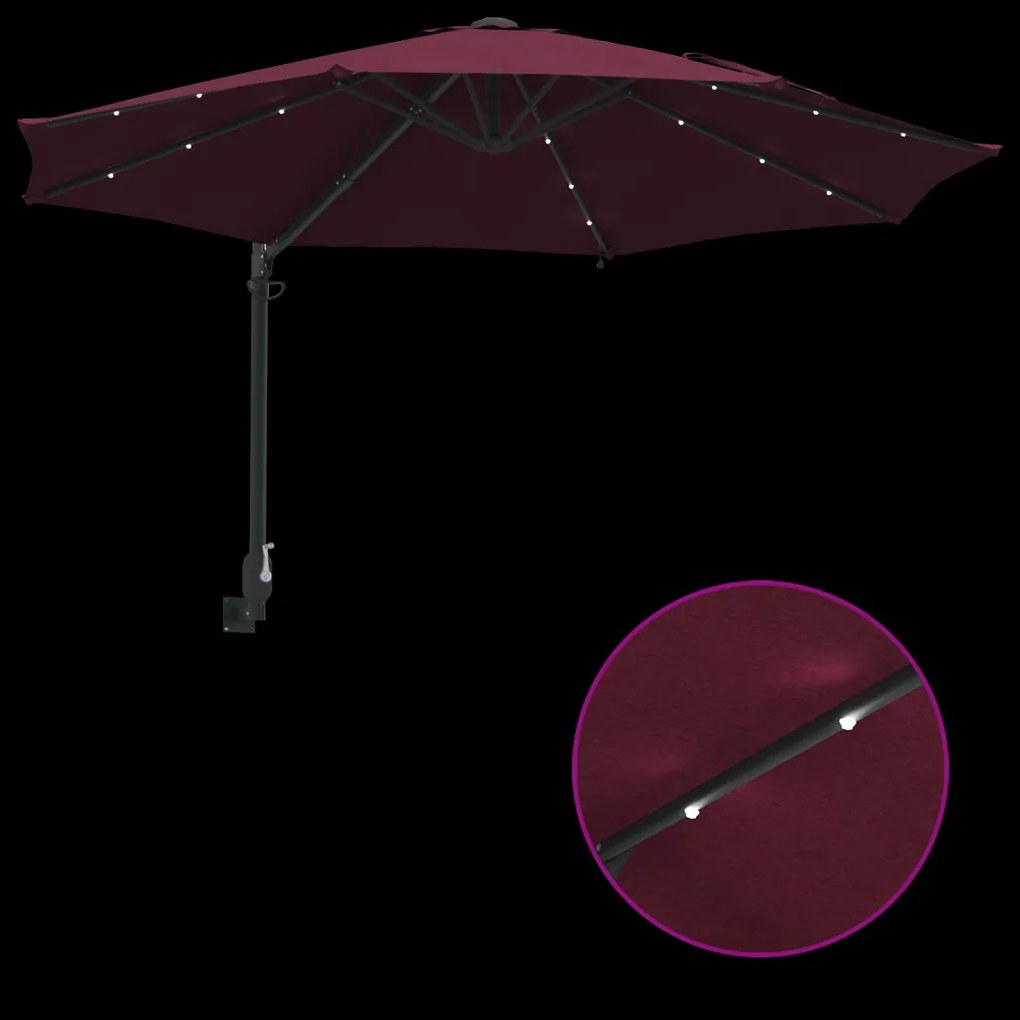 Falra Szerelhető Kerti Napernyő LED-del Burgundi Vörös 248 cm