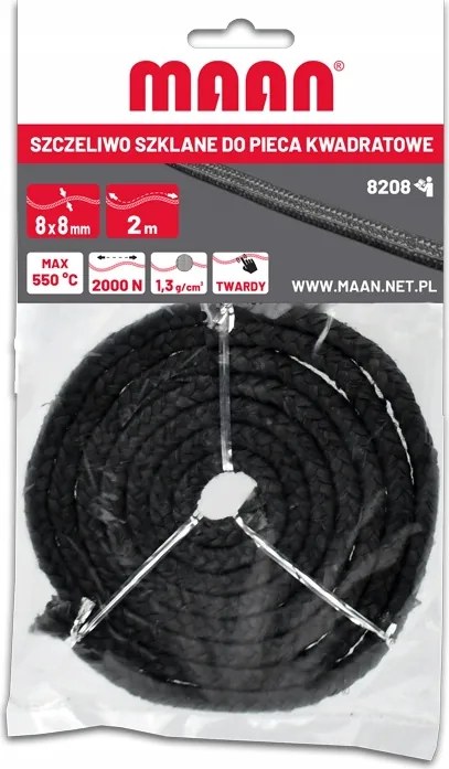 Üvegtömítő kályhához szögletes 8 x 8 mm grafit 2m 8208