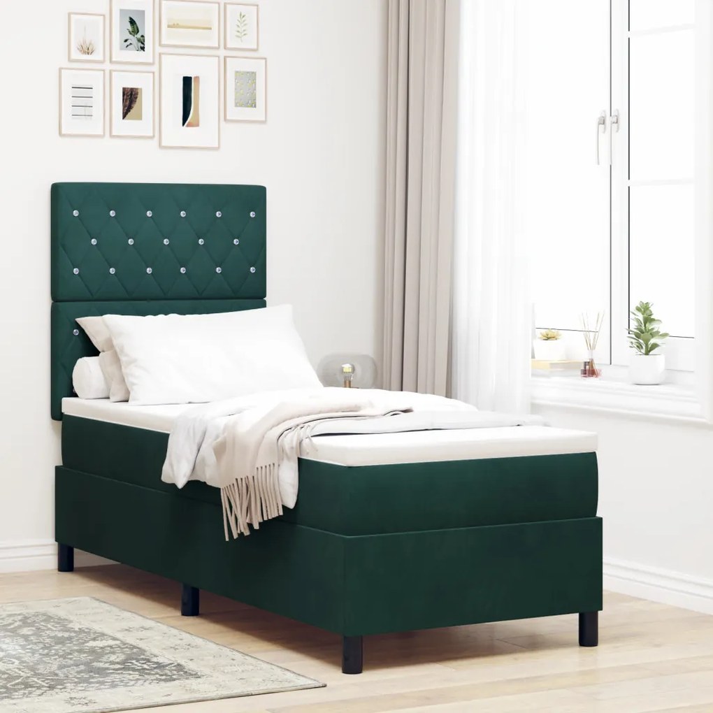 Boxspring Ágy Matrac Kétszemélyes Zöld 80x200 cm Bársony