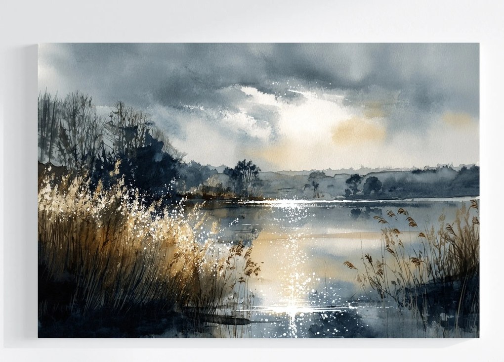 Canvas Vászonkép Tájkép Mazury Tó Fűpart Nap 60x40