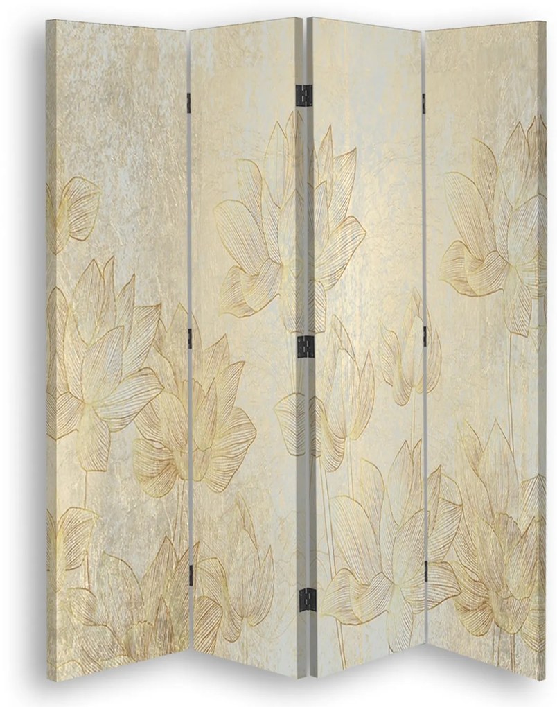 Gario Paraván Arany virágok Méret: 145 x 170 cm, Kivitelezés: Klasszikus paraván