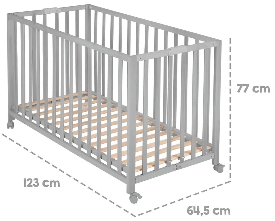 Szürke összecsukható gurulós babaágy 60x120 cm Fold up – Roba