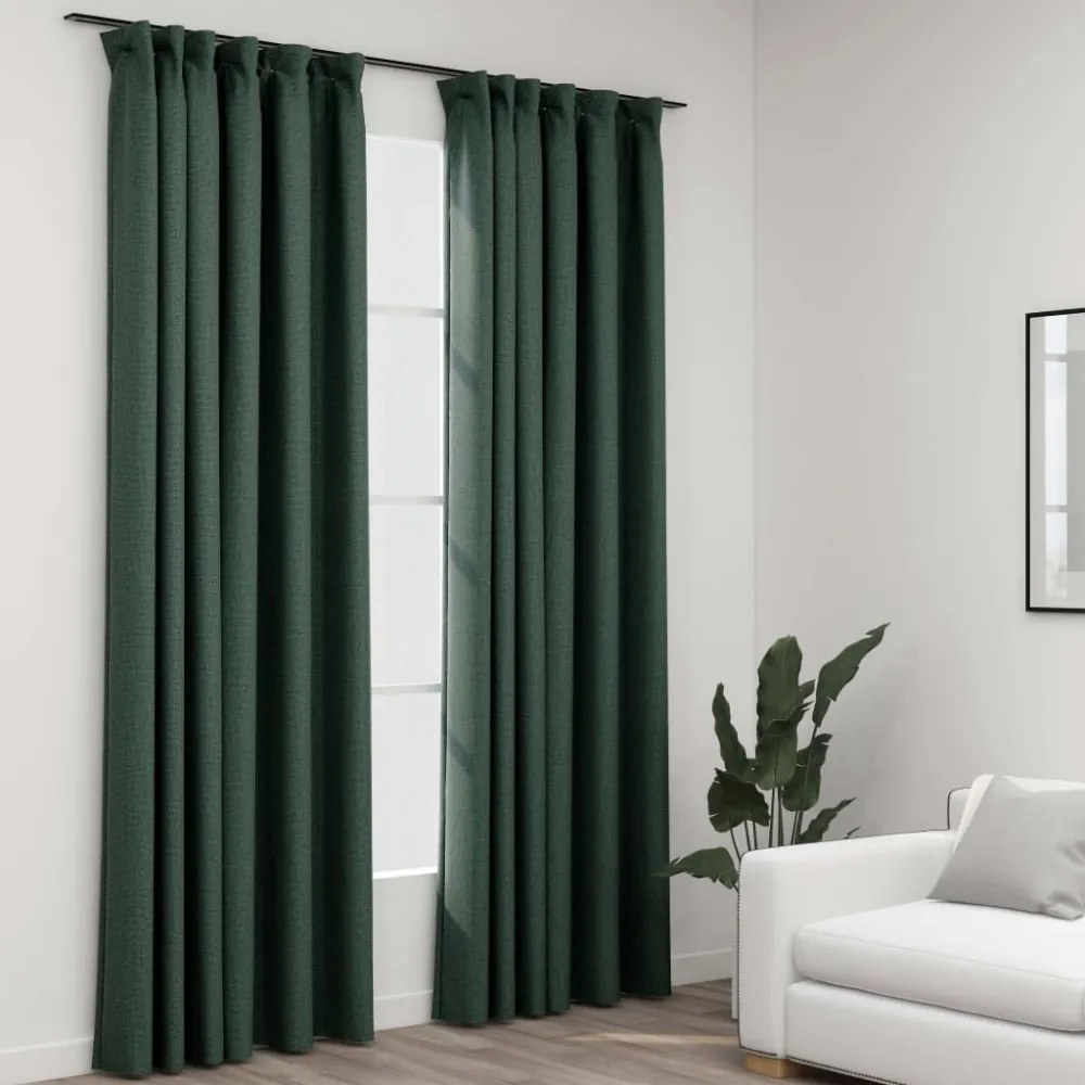 vidaXL 2 db zöld vászonhatású sötétítőfüggöny kampókkal 140 x 225 cm
