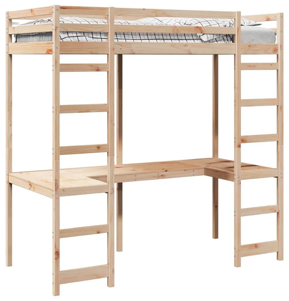 vidaXL Tetőtéri ágykeret Természetes 90 x 200 cm Tömör fenyőfa