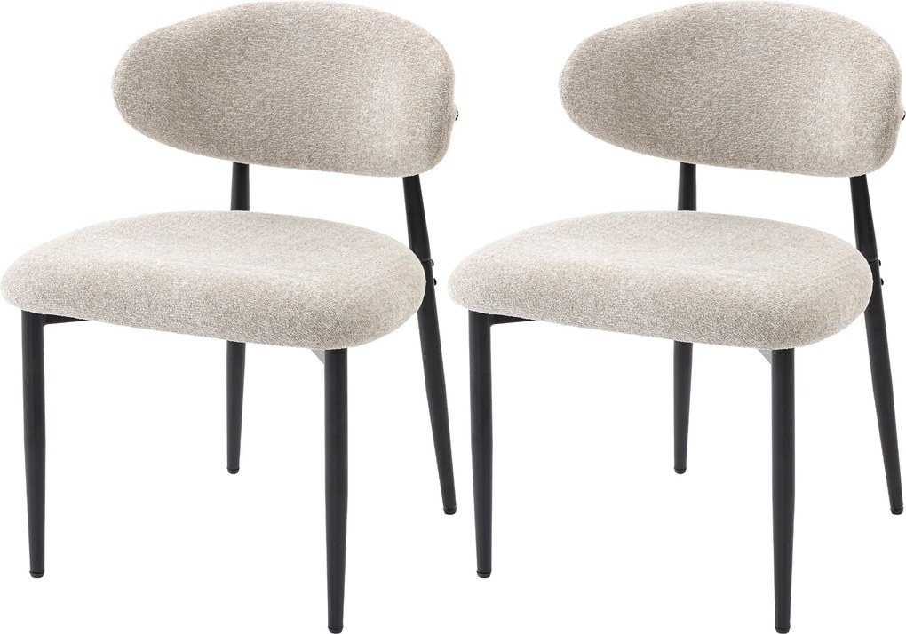 HOMCOM modern 2 db párnázott étkezőszék, vászonhatású kárpit, ívelt háttámla, széles ülés, acélláb, bézs | Aosom