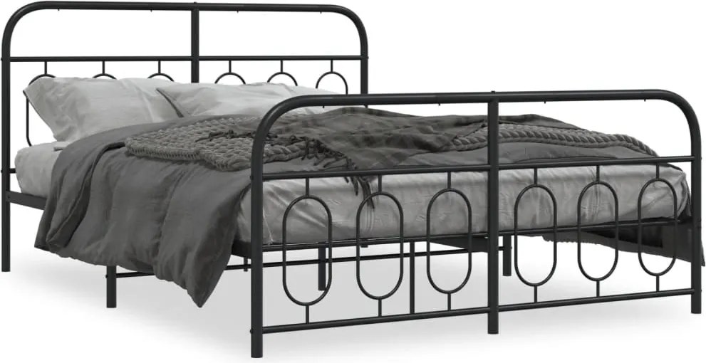 vidaXL fekete fém ágykeret fej- és lábtámlával 140 x 190 cm