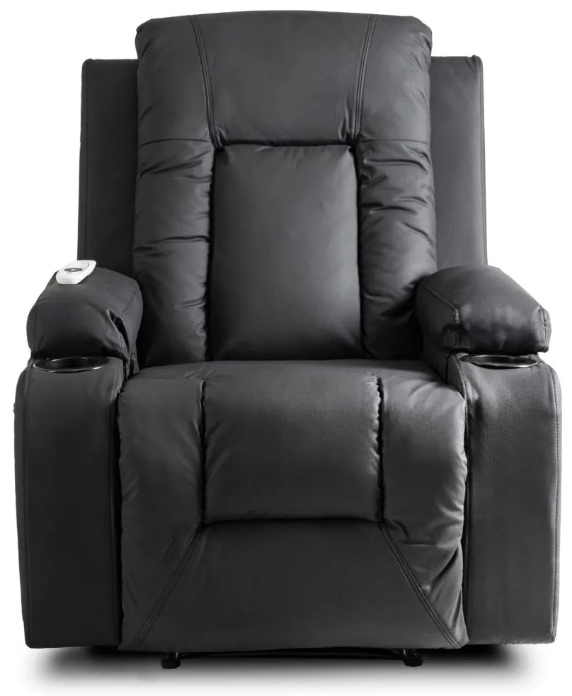 Elektromosan Vezérelhető Masszázsfunkciós Relaxfotel Fekete Eco-bőr Kárpittal. BOX