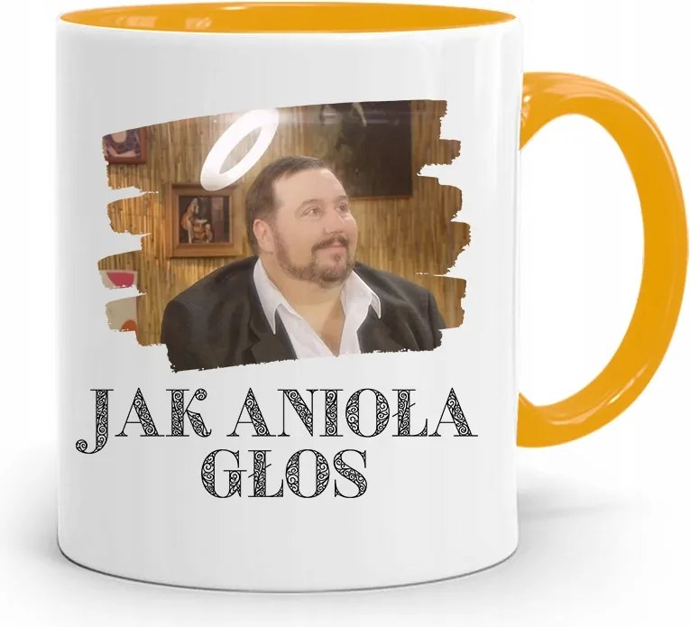 Sárga Bögre Vicces, Mint Egy Angyal Hangja fényképes nyomtatással