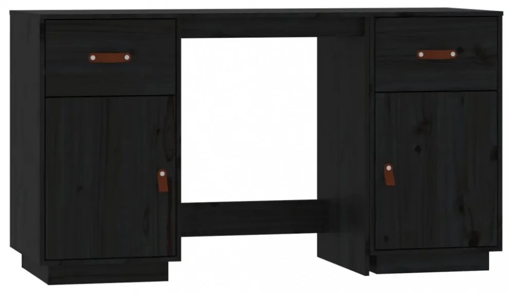 fekete tömör fenyőfa íróasztal szekrényekkel 135 x 50 x 75 cm
