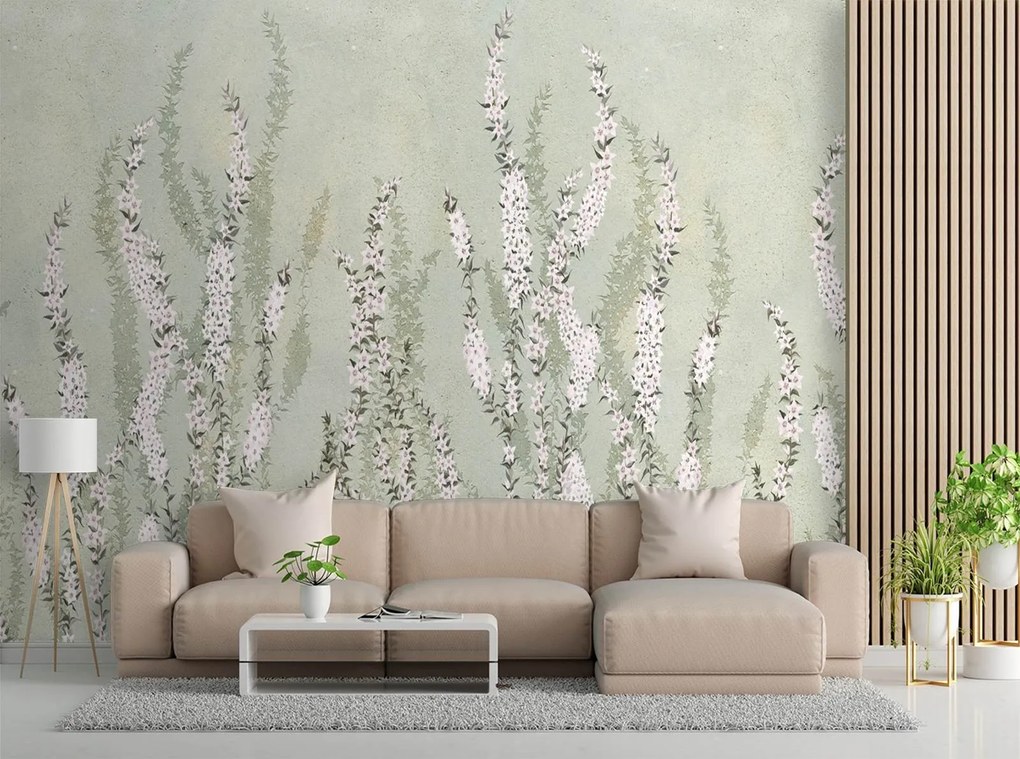 Gario Fotótapéta Harang alakú kis virágok a falon háttérben Anyag: Vlies, Méret: 150 x 105 cm