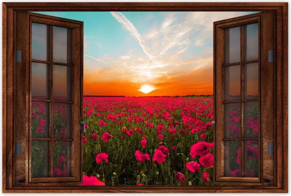 Poszter 60x40 Rózsaszín pipacsok Naplemente