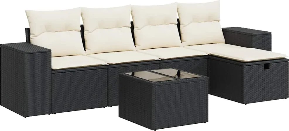 vidaXL 6 részes fekete polyrattan kerti ülőgarnitúra párnákkal
