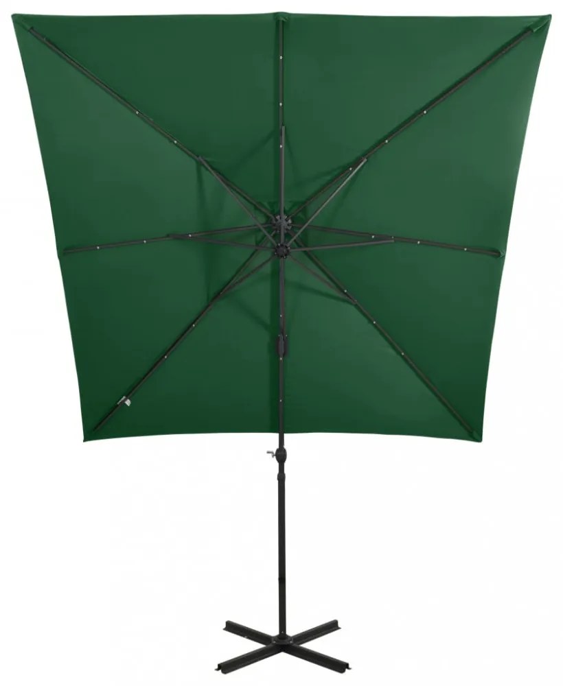 zöld konzolos napernyő rúddal és LED-fényekkel 250 cm