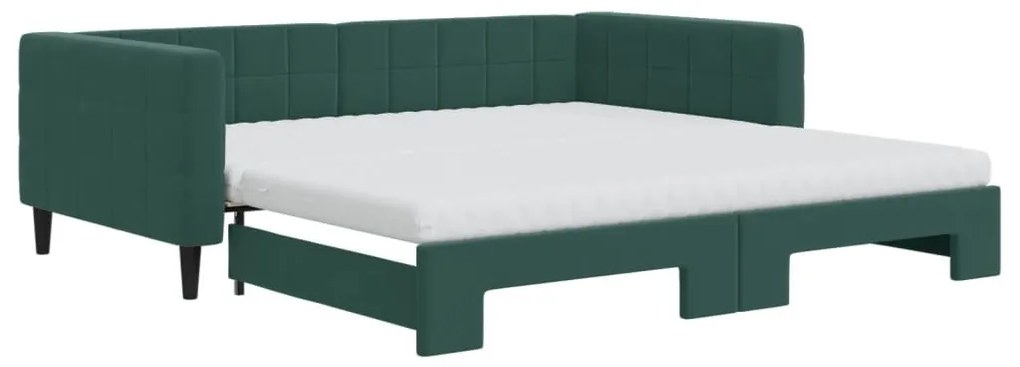 sötétzöld kihúzható bársony heverő matraccal 100 x 200 cm