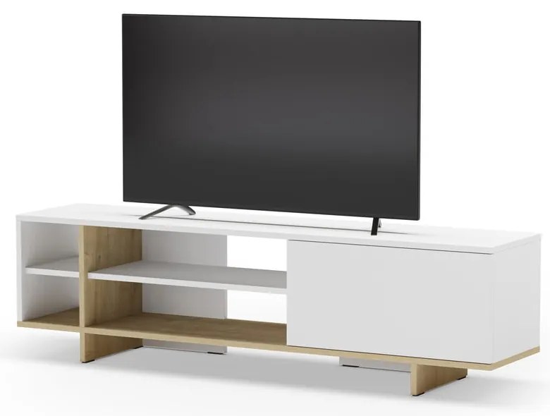 Fehér TV-állvány tölgyfa dekorral 160x44 cm Cequoia – Marckeric