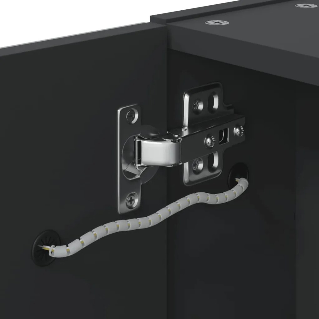 fekete tükrös fürdőszobaszekrény LED-del 60 x 13 x 52 cm