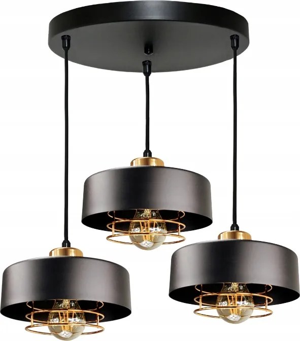 Csillár függesztett mennyezeti lámpa Loft Spiro 3 fekete réz mennyezeti lámpa