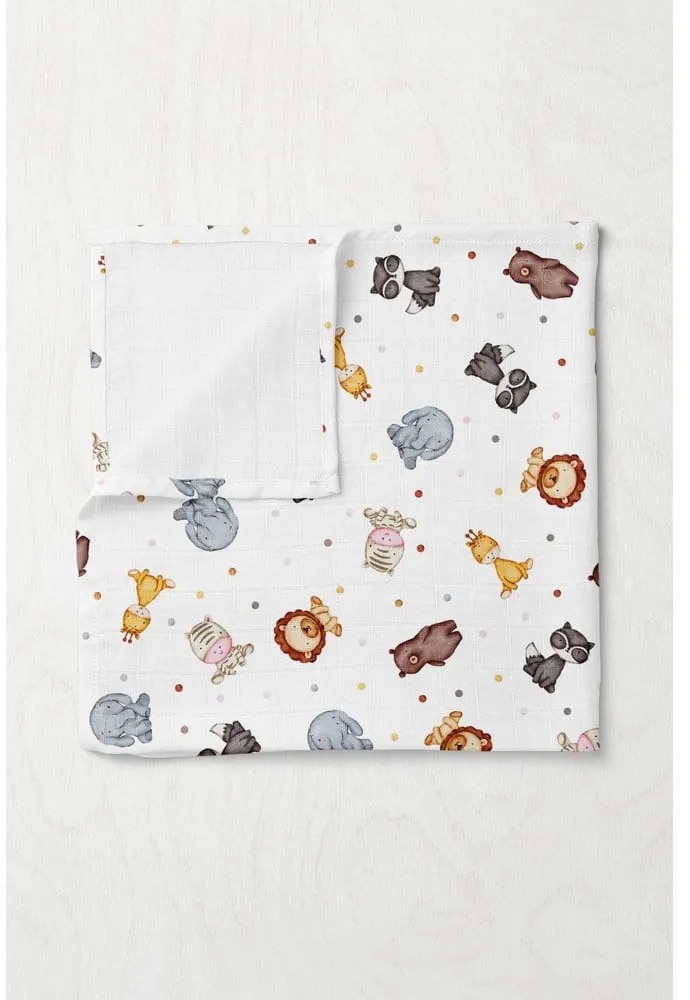Fehér muszlin gyerek takaró 75x100 cm Zoo – Mijolnir