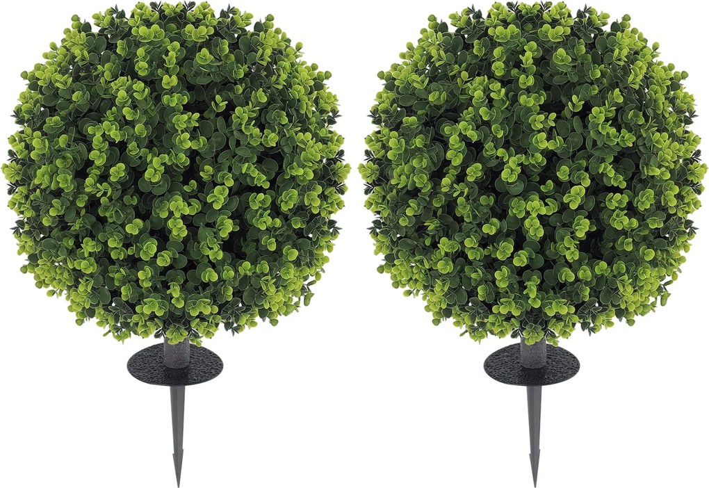 HOMCOM 2 darabos Műanyag Boxwood Gömb Szett 56 cm Fűszer Növény Földi Cövek, Élethű Műnövény UV Védelemmel, a Nappalira, Hálószobába, Irodába és Kertb