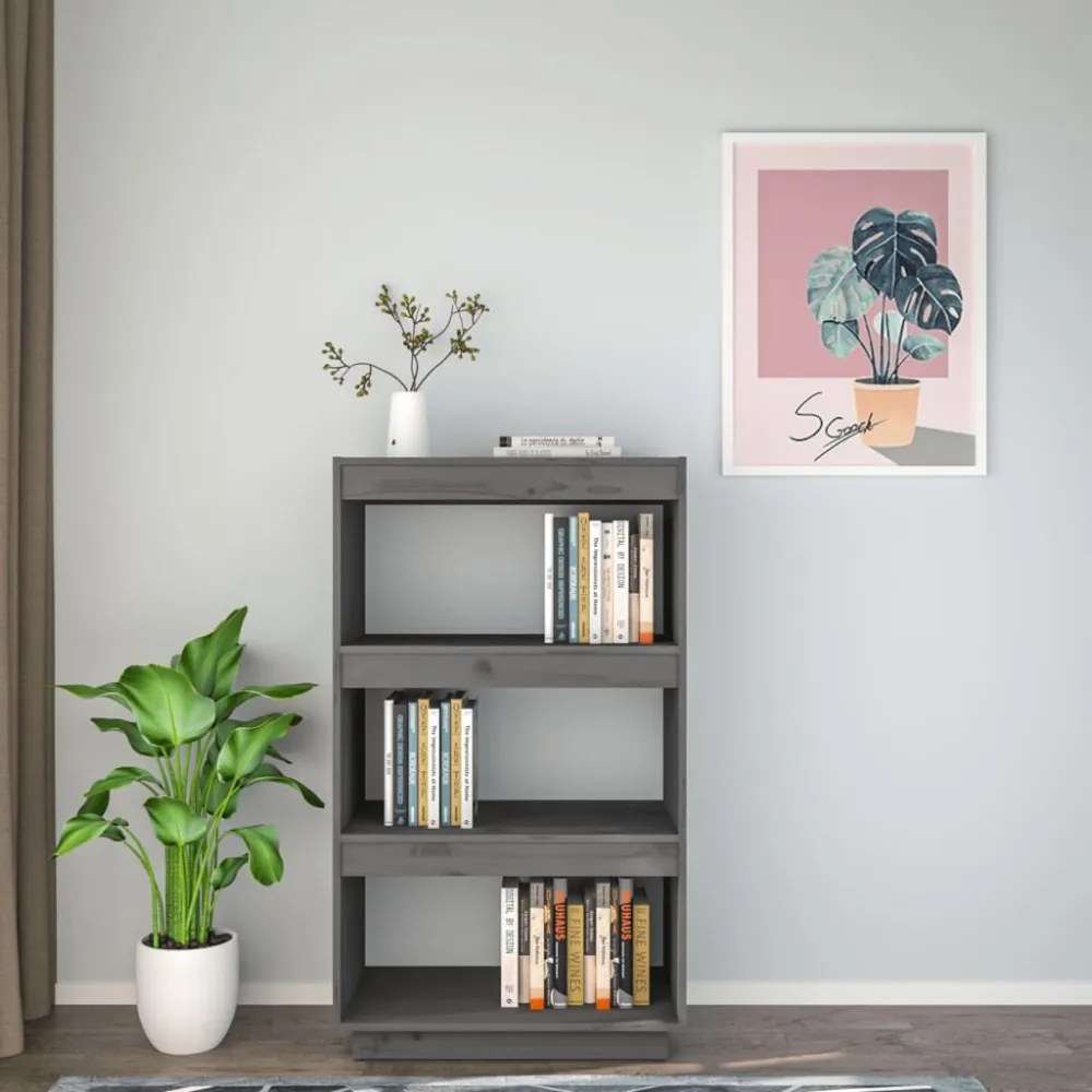 szürke tömör fenyőfa könyvszekrény/térelválasztó 60x35x103 cm