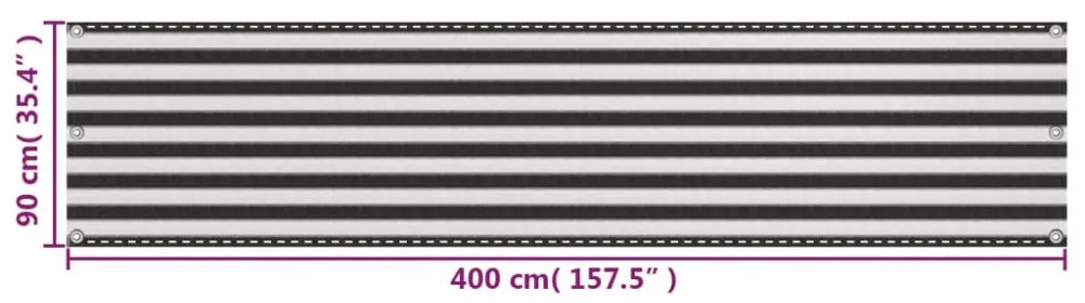 balkon napellenző HDPE 90x400 cm Antracit és fehér