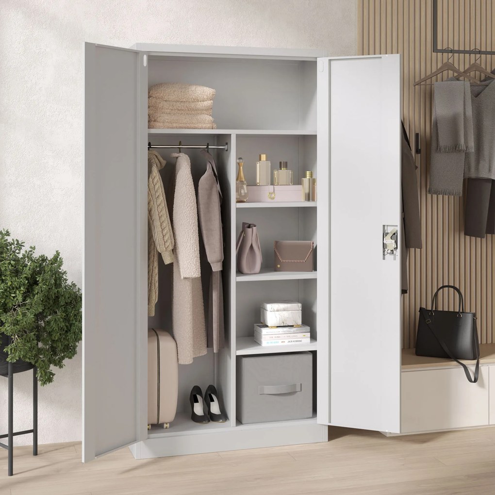 Fém öltözőszekrény DAWID, 900 x 1850 x 450 mm, szürke