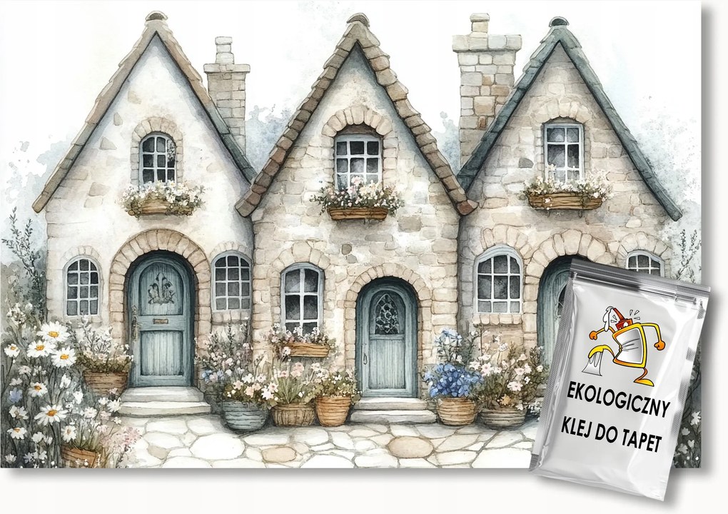 Fotótapéta Flizelina Gyerekek Város Házak Utca Kert Virágok 200x140 ragasztó