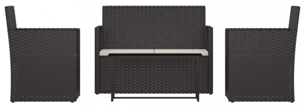 4 részes fekete polyrattan kültéri ülőgarnitúra párnákkal