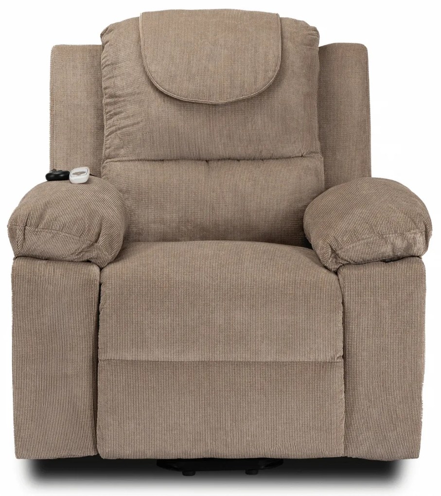 Elektromosan Vezérelhető Masszázsfunkciós Fotel Felállás Segítő Funkcióval, Sötét Bézs Kordbársony Kárpittal. Fenix 2