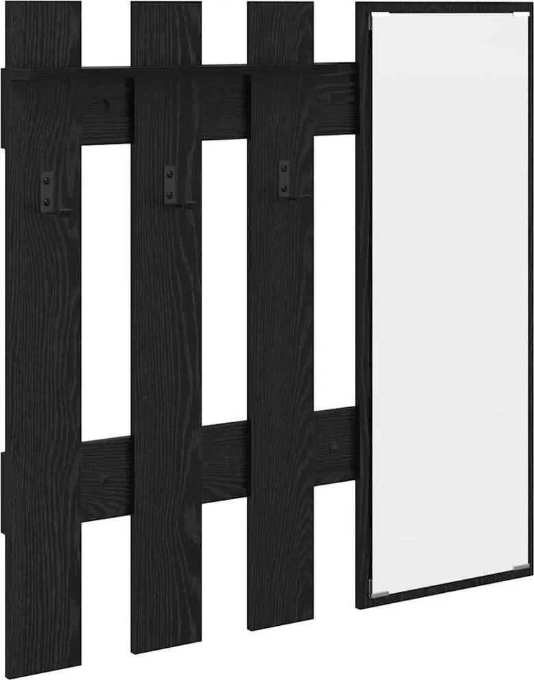 vidaXL Fali Kabáthorog tükörrel Fekete tölgy 100 x 10 x 100 cm Faanyag
