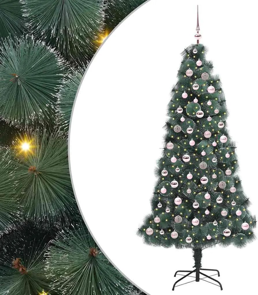 vidaXL Műfenyő világítással és gömbszettel 300 LED-del Zöld 210 cm PET