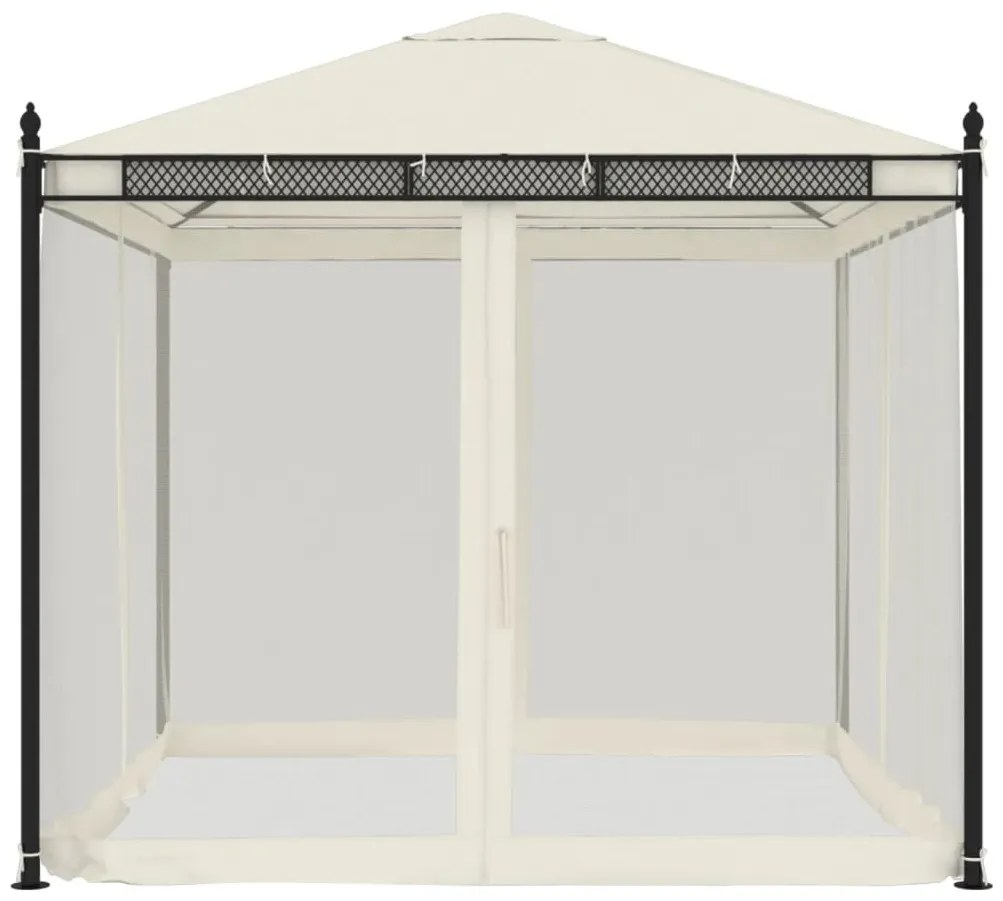 krémszínű acél pavilon hálós oldalakkal 2,93 x 2,93 m