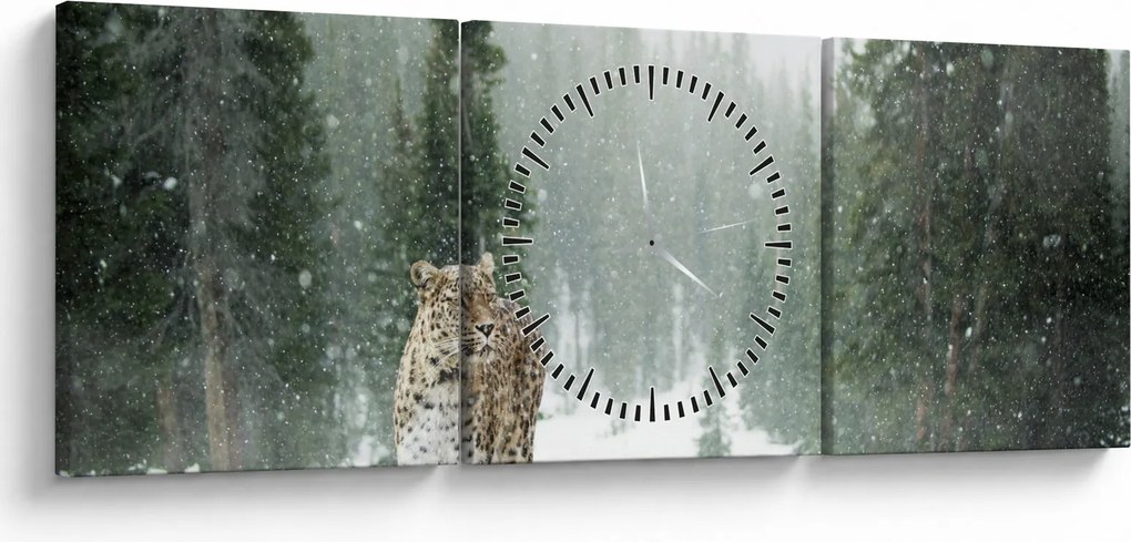 Leopárd a hóban képe (órával) (90x30 cm)