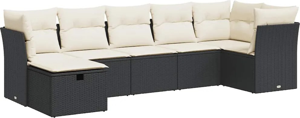 vidaXL 7 részes fekete polyrattan kerti ülőgarnitúra párnával