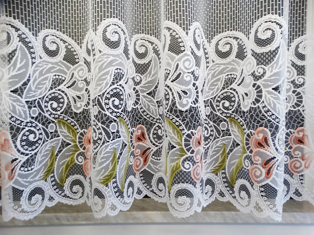 Mg Függöny 125/095 Fehér Kol virágok 300x150cm Kész Szalaggal M