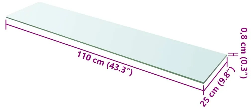 2 db átlátszó üveg paneles polc 110 x 25 cm