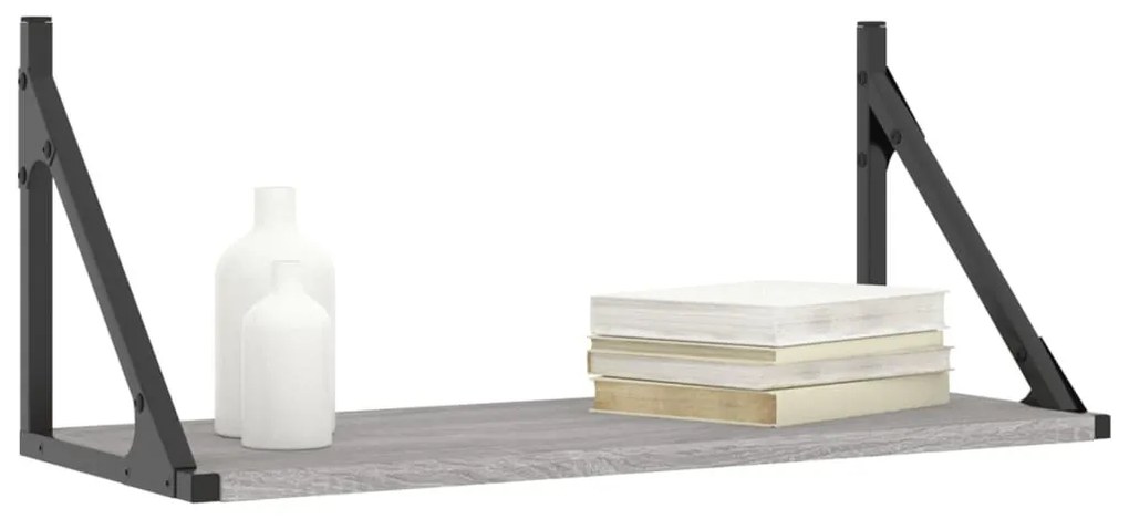 2 db szürke sonoma színű szerelt fa fali polc 60 x 25 x 25,5 cm