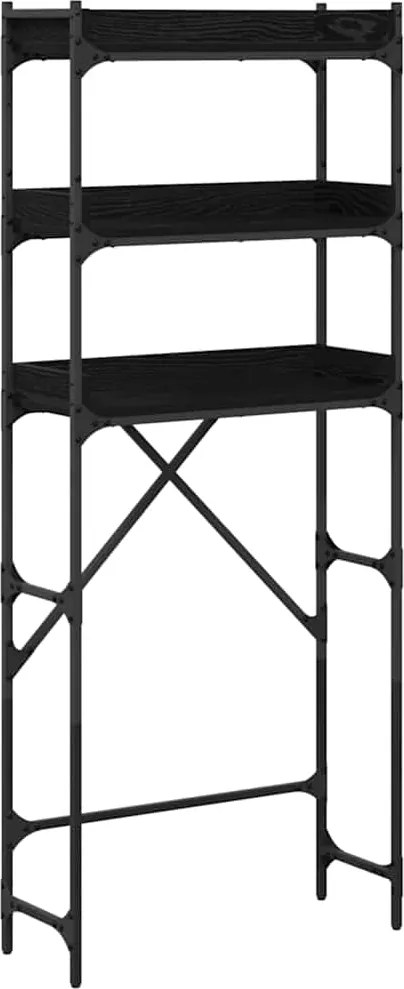 vidaXL Mosógép polc polcokkal Fekete 0ak 67 x 25 x 163 cm Faanyag