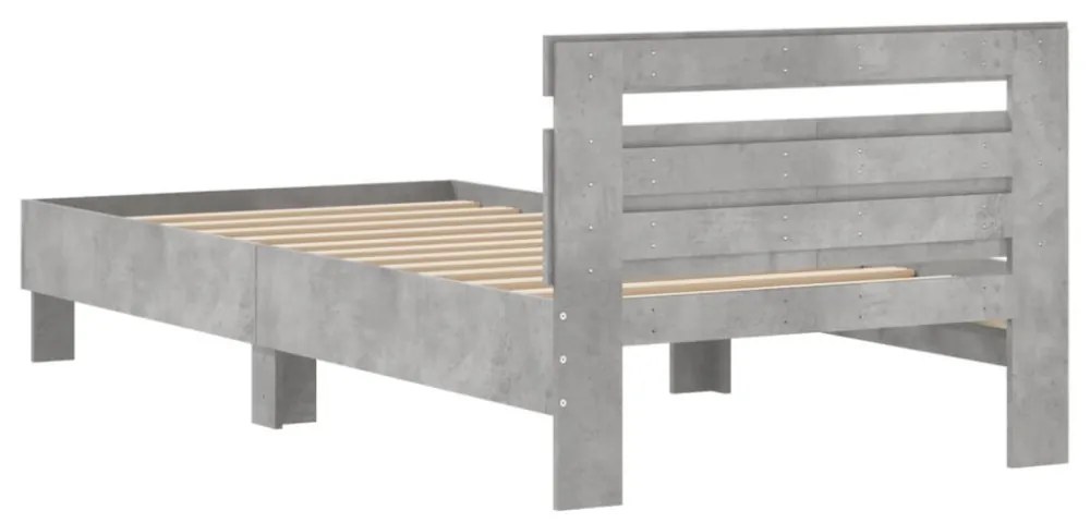 betonszürke szerelt fa ágykeret fejtámlával 100x200 cm