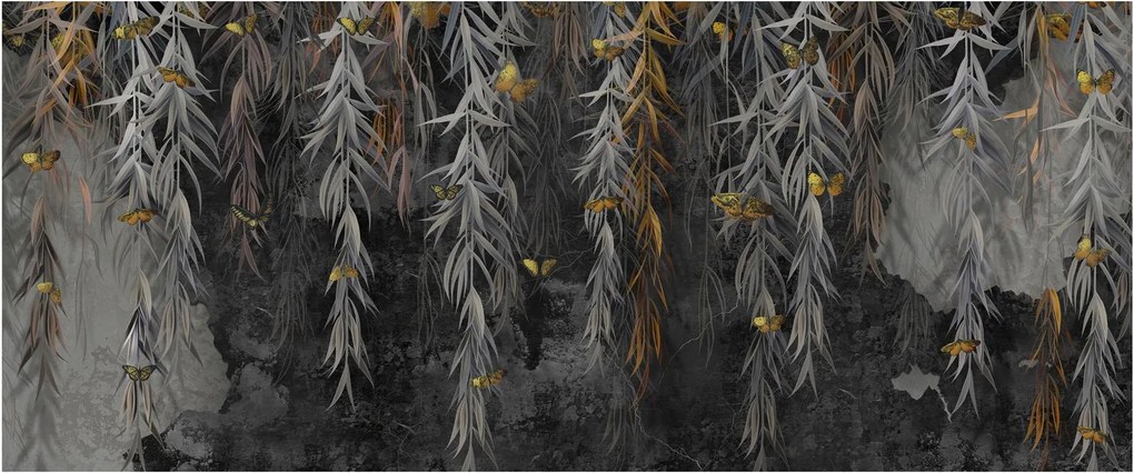 Kép -Fűzfa gallyak fekete háttérrel (120x50 cm)