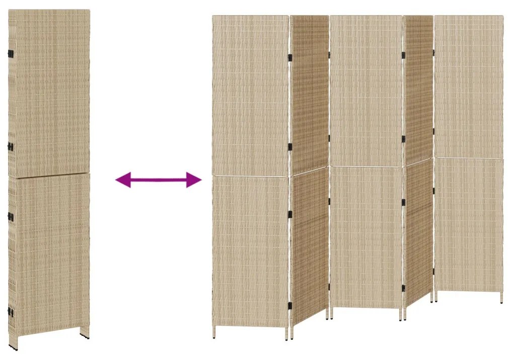 5 Paneles Páraván Összecsukható Bézs 245x180 cm Poly Rattan