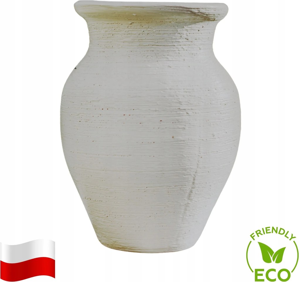 Dekoratív virágtartó agyag váza 19 cm. Kézzel festett. Natúr